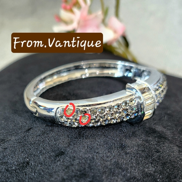 ✨️💎 Vintage Diamond Silver Bangle / Cuff ⭕️ Bold Chunky Oval 🔗 - Picture 7 of 8